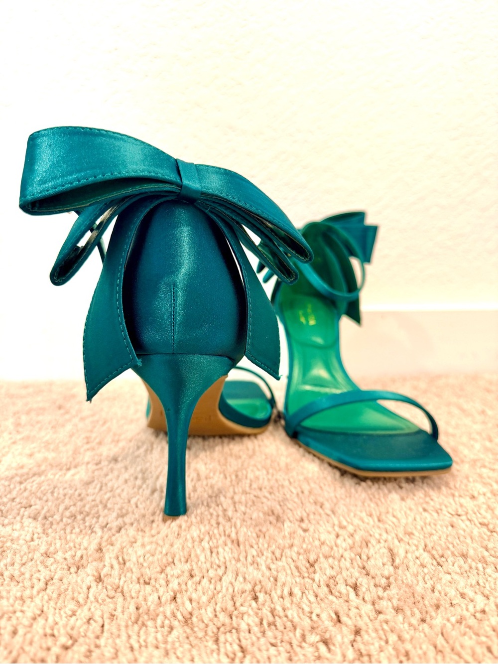 Green Satin Bow - Women's Dress Heels